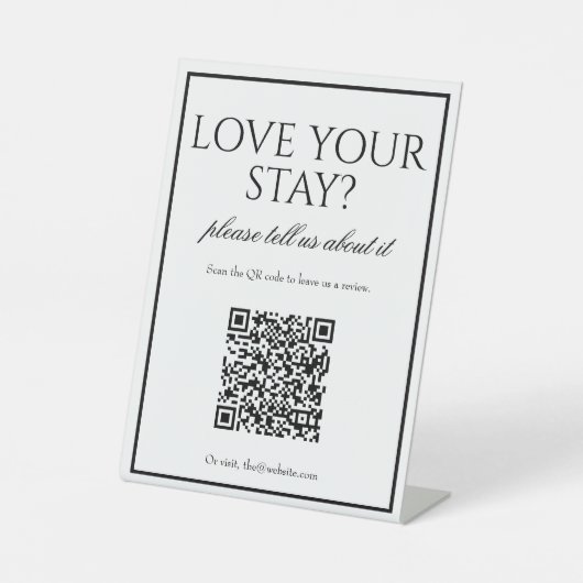Klassieke eenvoudige Wit QR-code Review Teken Reclamebord Met Voetstuk (Voorkant)