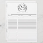 Klassieke Eenvoudige Zwarte Bloemenkam Monogram Re (Voorkant / Achterkant)