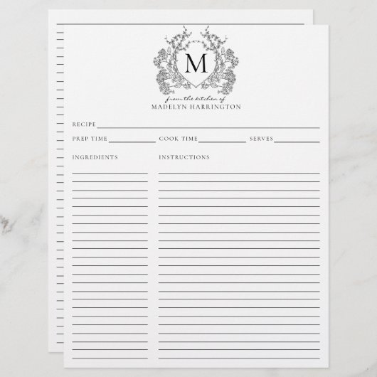 Klassieke Eenvoudige Zwarte Bloemenkam Monogram Re (Voorkant / Achterkant)