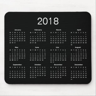 Klassieke eenvoudige zwarte en witte kalender voor muismat