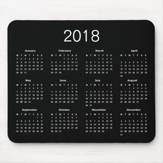 Klassieke eenvoudige zwarte en witte kalender voor muismat (Voorkant)