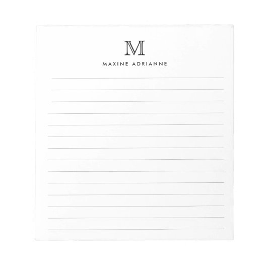 Klassieke, eenvoudige, zwarte monogram, gelaagd notitieblok (Voorkant)