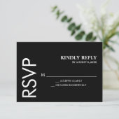 Klassieke eenvoudige zwarte witte bruiloft RSVP kaartje (Staand voorkant)