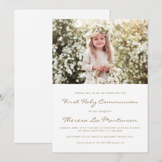 Klassieke Eerste Heilige Communie met Kruisfoto Kaart (Voorkant / Achterkant)