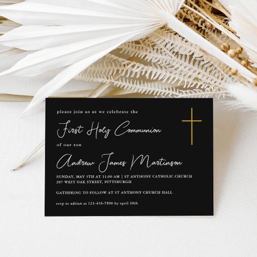 Klassieke Eerste Heilige Communie Zwart-wit Kaart