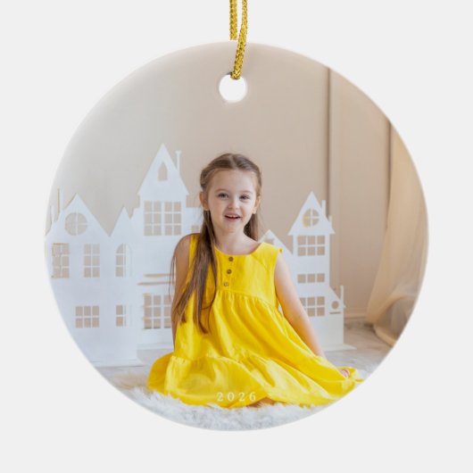 Klassieke eerste kerst Botanische 2 foto Keramisch Ornament (Voorkant)