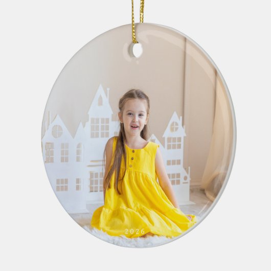 Klassieke eerste kerst Botanische 2 foto Keramisch Ornament (Links)