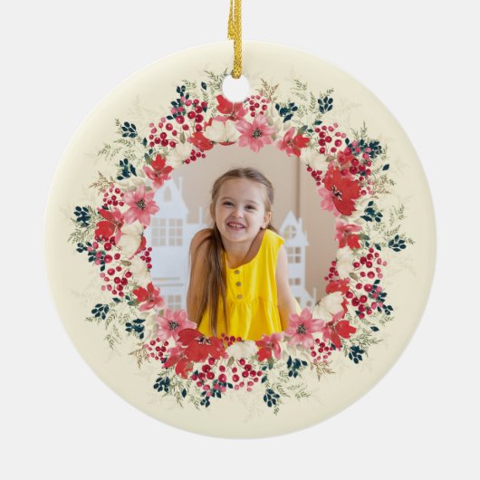 Klassieke eerste kerst Botanische 2 foto Keramisch Ornament (Achterkant)