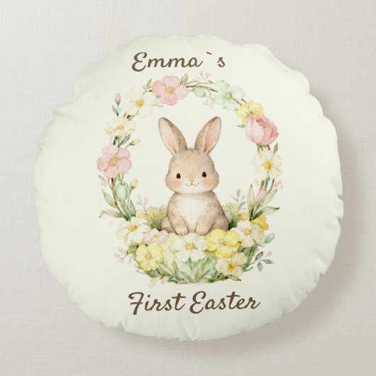 Klassieke eerste paashaas bloemenkrans rond kussen (Voorkant)