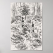 Klassieke eetkamertafel potloodschets, Klassieke s Poster (Voorkant)