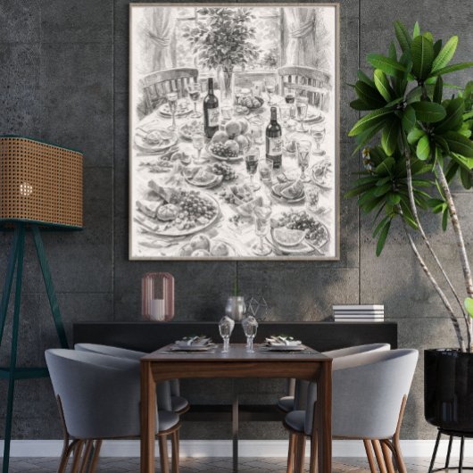Klassieke eetkamertafel potloodschets, Klassieke s Poster
