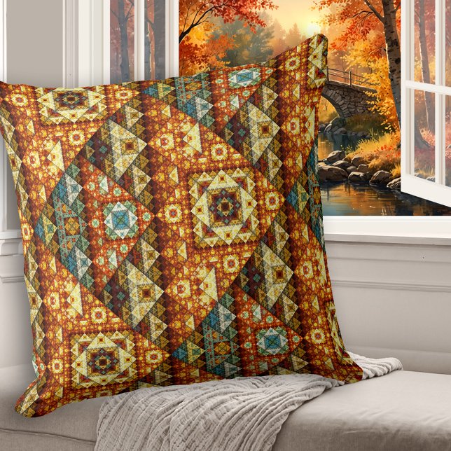 Klassieke Egyptische Abstracte Patroonpiloot Kussen (Pillow featuring an Egyptian style abstract fractal pattern in a bohemian artistic style)