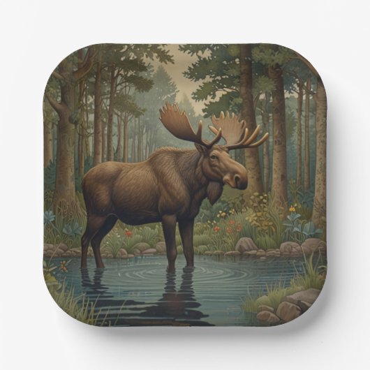 Klassieke eland boho bos groen papieren bordje (Voorkant)