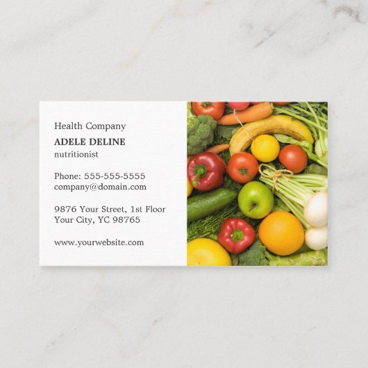 Klassieke elastische voedingsmiddelenklak visitekaartje (Voorkant)