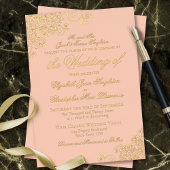 Klassieke Elegance Coral Peach Formal Weddenschap  Folie Uitnodiging
