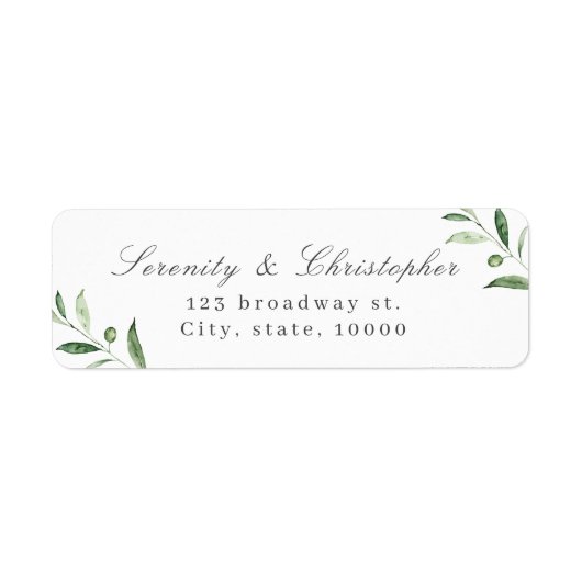 Klassieke Elegance Script Greenery return address Etiket (Voorkant)