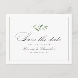 Klassieke Elegance Script Greenery slaat de datum Aankondigingskaart