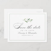 Klassieke Elegance Script Greenery slaat de datum  Aankondigingskaart (Voorkant / Achterkant)