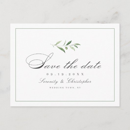 Klassieke Elegance Script Greenery slaat de datum  Aankondigingskaart (Voorkant)