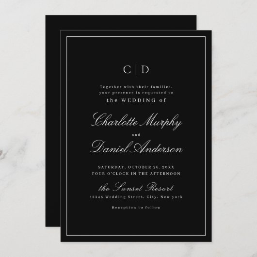 Klassieke Elegance Script Minimale Monogram Wedden Kaart (Voorkant / Achterkant)