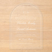 Klassieke Elegance Script Monogram Boog Huwelijk Acryl Uitnodigingen (Voorkant)