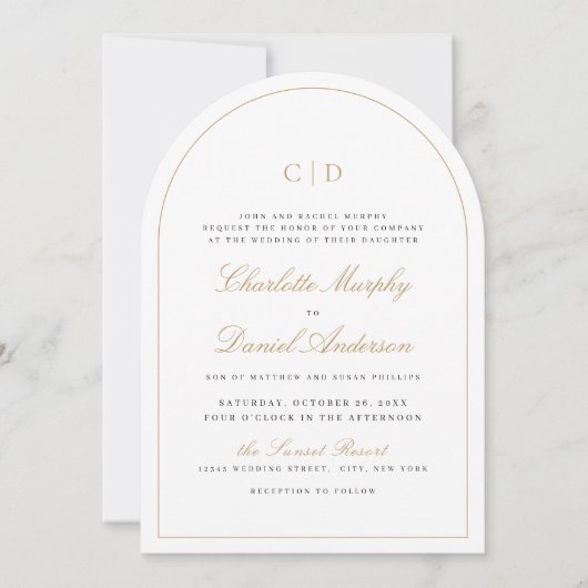 Klassieke Elegance Script Monogram Boog Huwelijk Kaart (Voorkant)