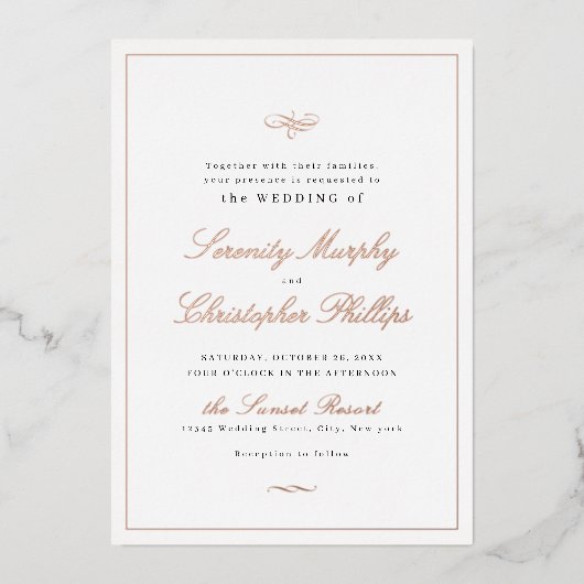 Klassieke Elegance Script Roos Gold Simple Wedding Folie Uitnodiging (Voorkant)