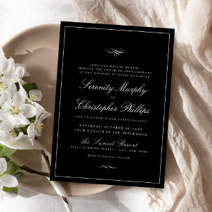 Klassieke elegance script zwart-wit huwelijk kaart