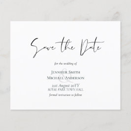 Klassieke Elegance White Script Save the Date Budg
