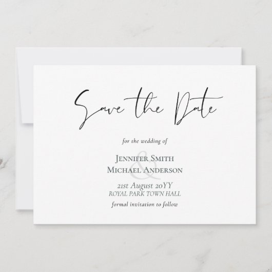 Klassieke Elegance White Script Save the Date Budg (Voorkant)