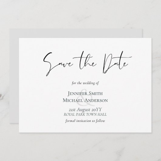 Klassieke Elegance White Script Save the Date Budg (Voorkant / Achterkant)