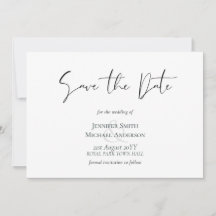 Klassieke Elegance White Script Save the Date Budg