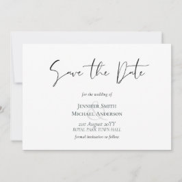 Klassieke Elegance White Script Save the Date Budg