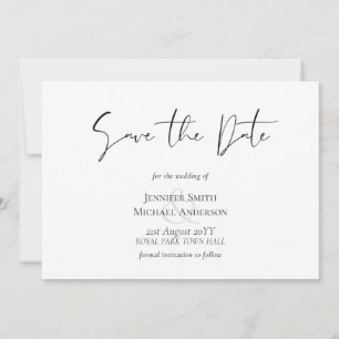 Klassieke Elegance White Script Save the Date Budg