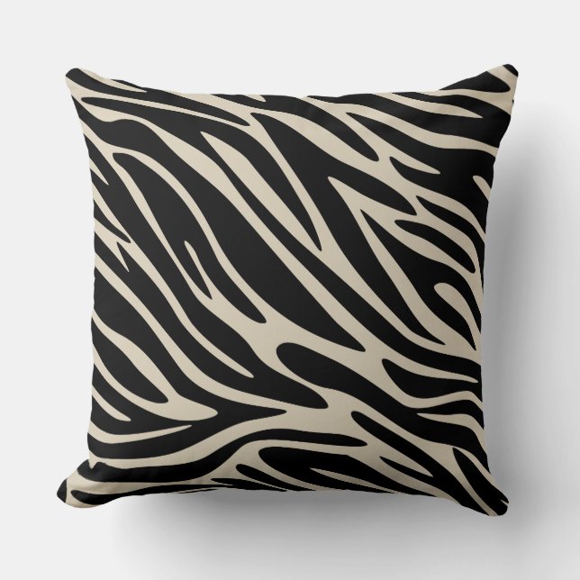 Klassieke Elegance Zwart en Tan Zebra Print Groot Kussen (Voorkant)