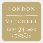 Klassieke Elegant Antiek Gold Wedding Monogram Vierkante Sticker (Voorkant)