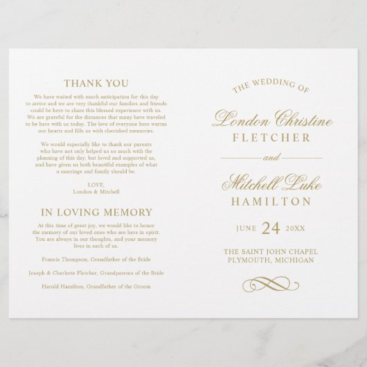 Klassieke Elegant Antiek Gold Wedding Programma's (Voorkant)