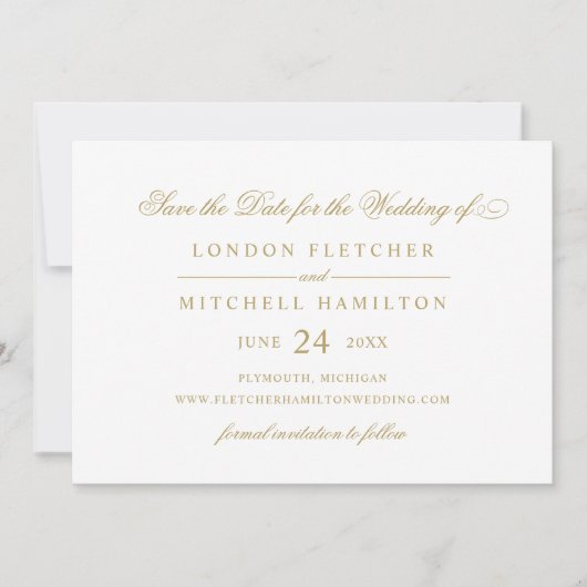 Klassieke Elegant Antiek Gold Wedding Save The Date (Voorkant)