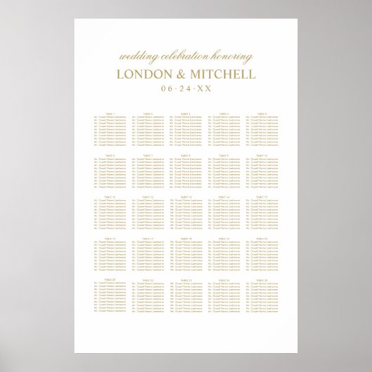 Klassieke Elegant Antiek Gold Wedding Seating Post Poster (Voorkant)