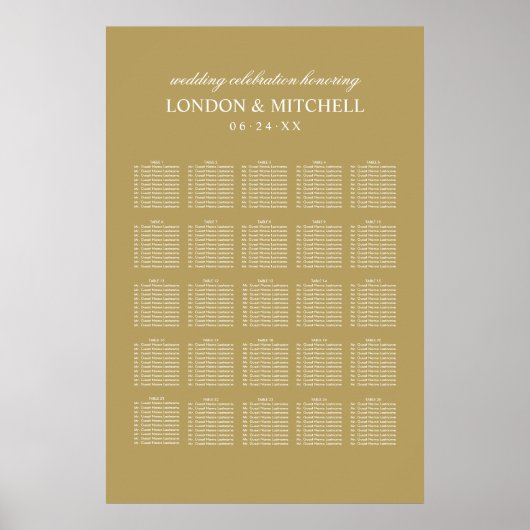 Klassieke Elegant Antiek Gold Wedding Seating Seat Poster (Voorkant)