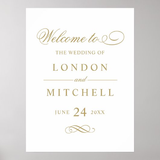 Klassieke Elegant Antiek Gold Wedding Welkom Poster (Voorkant)