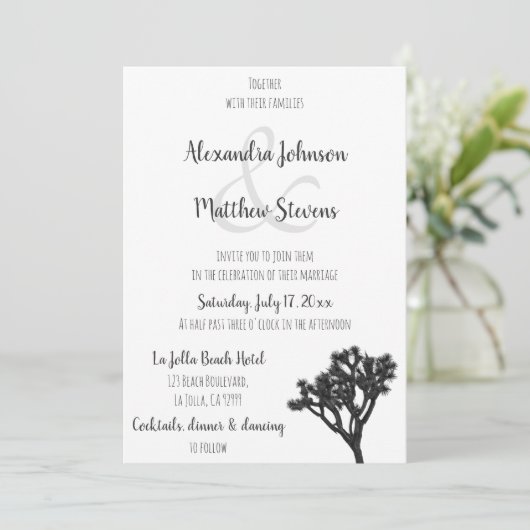 Klassieke Elegant B&W Joshua tree Silhouette Weddi Kaart (Staand voorkant)