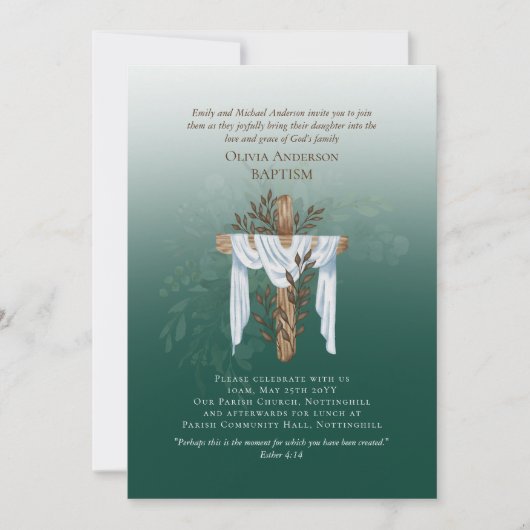 Klassieke Elegant BAPTISM nodigt Emerald Green uit (Voorkant)