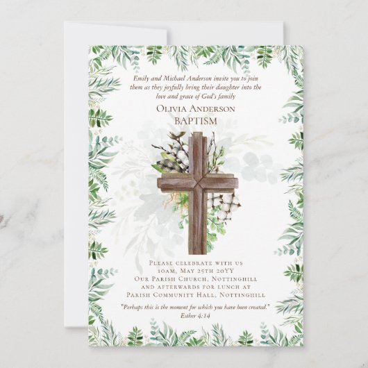 Klassieke Elegant BAPTISM nodigt Greenery Leaves u (Voorkant)