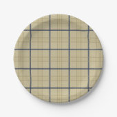 Klassieke Elegant Beige Blue Plaid Papieren Bordje (Voorkant)