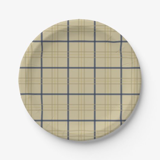 Klassieke Elegant Beige Blue Plaid Papieren Bordje (Voorkant)