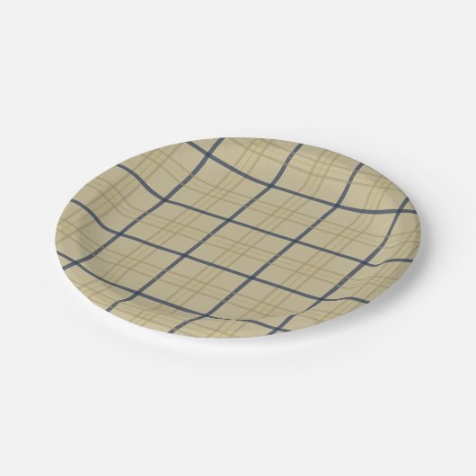 Klassieke Elegant Beige Blue Plaid Papieren Bordje (Gekanteld)