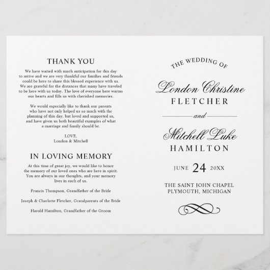Klassieke Elegant Black and White Wedding Programs (Voorkant)