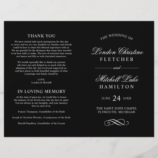Klassieke Elegant Black and White Wedding Programs (Voorkant)