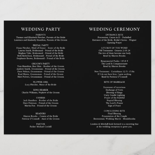 Klassieke Elegant Black and White Wedding Programs (Achterkant)